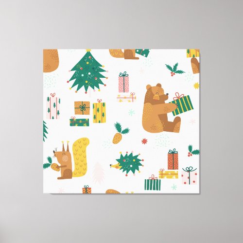 Christmas Forest Animals Vintage Vibe Canvas Print