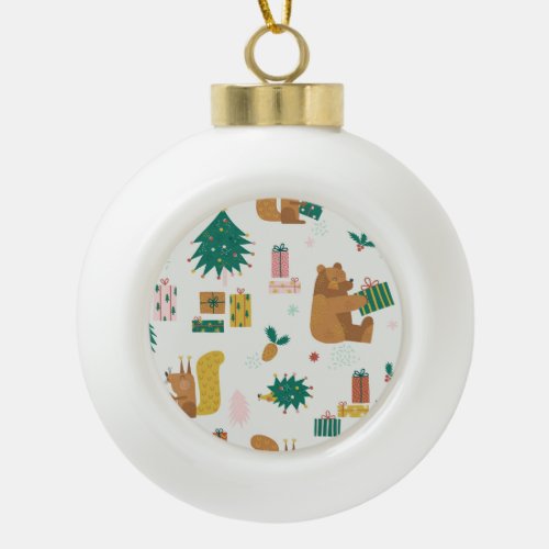 Christmas Forest Animals Vintage Vibe Ceramic Ball Christmas Ornament