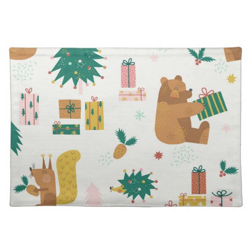 Christmas Forest Animals Vintage Vibe Cloth Placemat