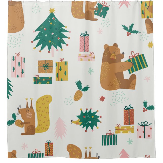 Christmas Forest Animals: Vintage Vibe Shower Curtain (Front)