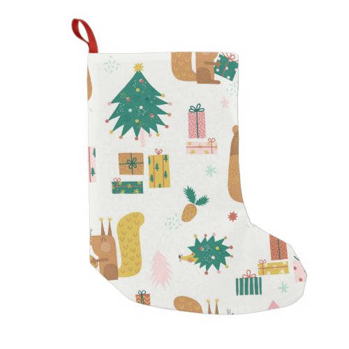 Christmas Forest Animals Vintage Vibe Small Christmas Stocking