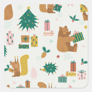 Christmas Forest Animals: Vintage Vibe Square Sticker
