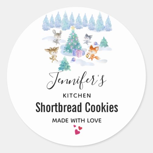 Christmas Forest Animals Watercolor Kitchen Classic Round Sticker