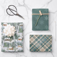 Christmas Forest Cabins Rustic Holiday Wrapping Paper Sheets