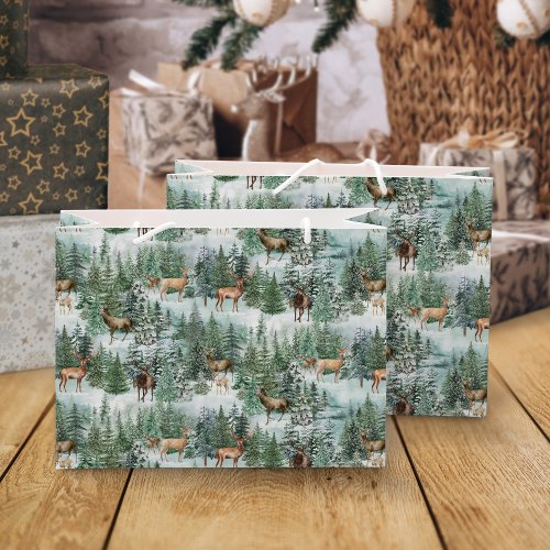Christmas Forest Deer Holiday Large Gift Bag