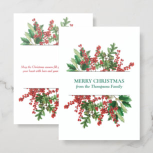 Christmas Forest Festive Berries Acorn Evergreen Letterpress Photo Cards