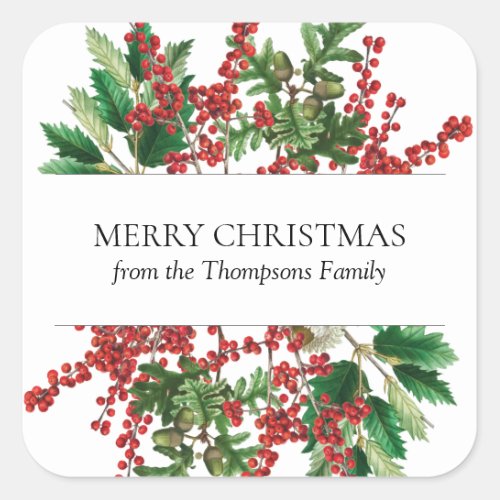 Christmas Forest Festive Berries Acorn Evergreen Square Sticker