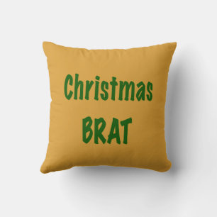 Christmas Forest Green Brat On Gold Throw Pillow