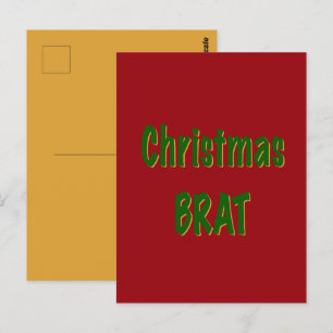 Christmas Forest Green Gold Brat On Crimson Red Postcard