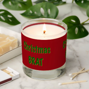 Christmas Forest Green Gold Brat On Crimson Red Scented Candle