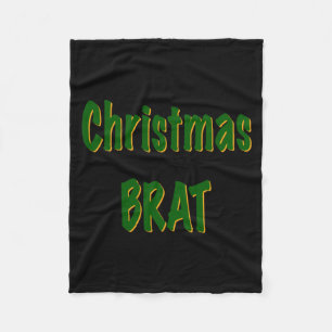 Christmas Forest Green Gold Brat On Red T Shirt Fleece Blanket