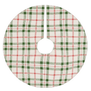 Christmas forest green red white plaid vintage brushed polyester tree skirt
