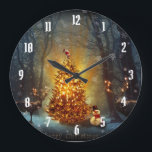 Christmas Forest                                 . Large Clock<br><div class="desc">christmas santa claus snowman, 
frozen night colorful funny , 
vintage magic snowflake art, 
reindeer retro fun sky, 
joy snowman snow flying, 
new year celebration reindeer, 
happy xmas winter holiday, 
forest merry deer  happy, 
tree animal party cute, 
snowman christmas santa claus , </div>