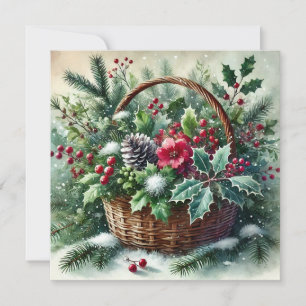 Christmas Forest Nature Berries Basket Holiday Card