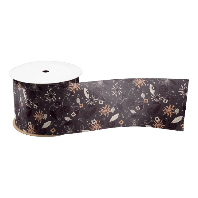 Christmas forest on dark brown satin ribbon (Spool)