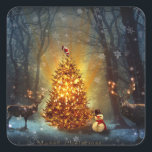 Christmas Forest                                 . Square Sticker<br><div class="desc">christmas santa claus snowman, 
frozen night colorful funny , 
vintage magic snowflake art, 
reindeer retro fun sky, 
joy snowman snow flying, 
new year celebration reindeer, 
happy xmas winter holiday, 
forest merry deer  happy, 
tree animal party cute, 
snowman christmas santa claus , </div>