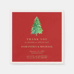 Christmas Forest TREE Red Background Thank You Napkins