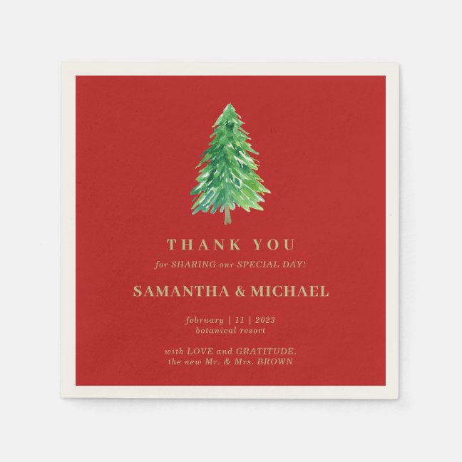 Christmas Forest TREE Red Background Thank You Napkins