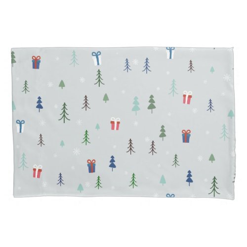 Christmas forest with presents and trees and snow pillow case