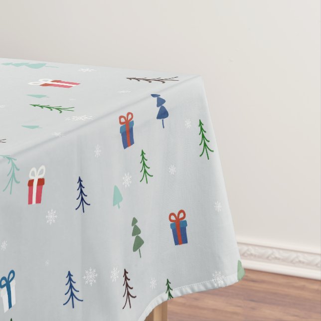 Christmas forest with presents and trees and snow  tablecloth (In Situ)
