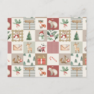 Christmas forest Woodland animals quilt neutral Postcard