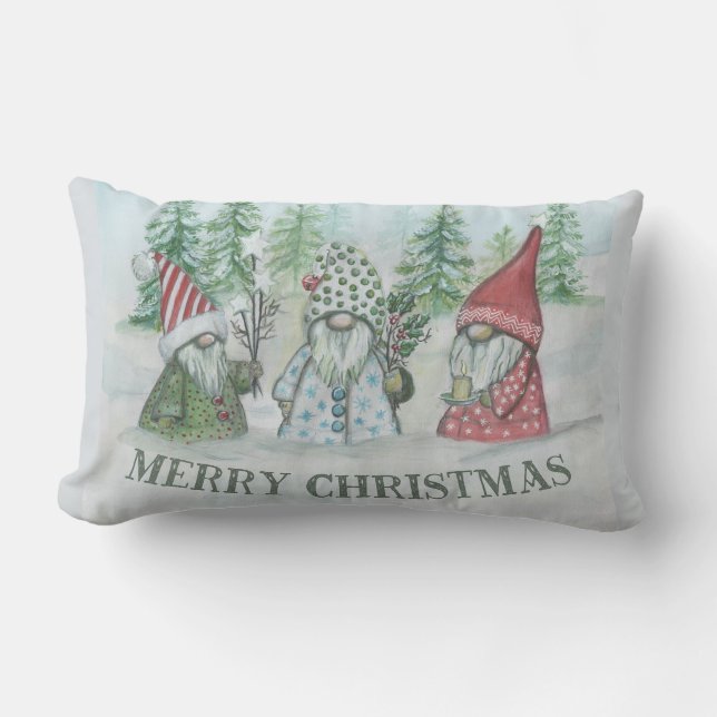 Christmas Forested Gnomes Lumbar Pillow (Front)