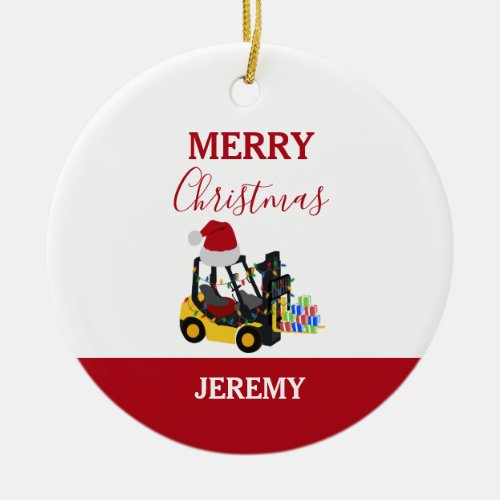 Christmas Forklift Truck  Ceramic Ornament