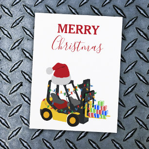 Christmas Forklift Truck  Holiday Postcard