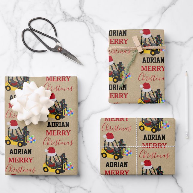 Christmas Forklift Truck Kraft Wrapping Paper Sheets (Front)