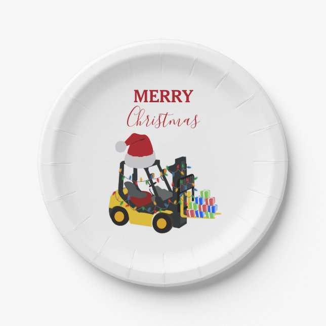 Christmas Forklift Truck  Paper Plates (Front)