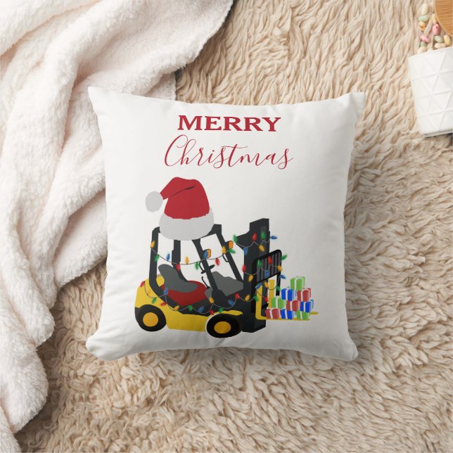 Christmas Forklift Truck  Throw Pillow (Blanket)