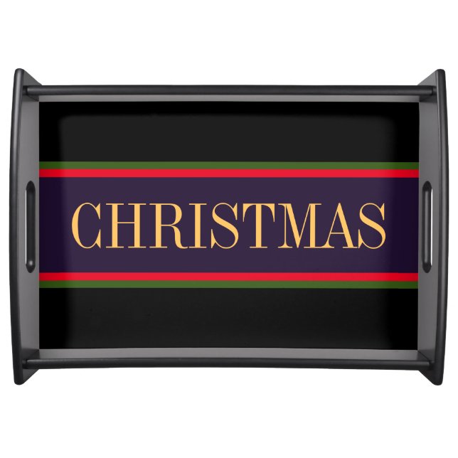 CHRISTMAS Formal Purple Red Black Green Stripes Serving Tray (Front)