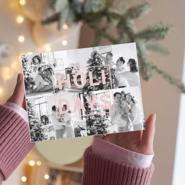 Christmas Four Family Photo | Pink Holiday Postcard (Creator Uploaded)