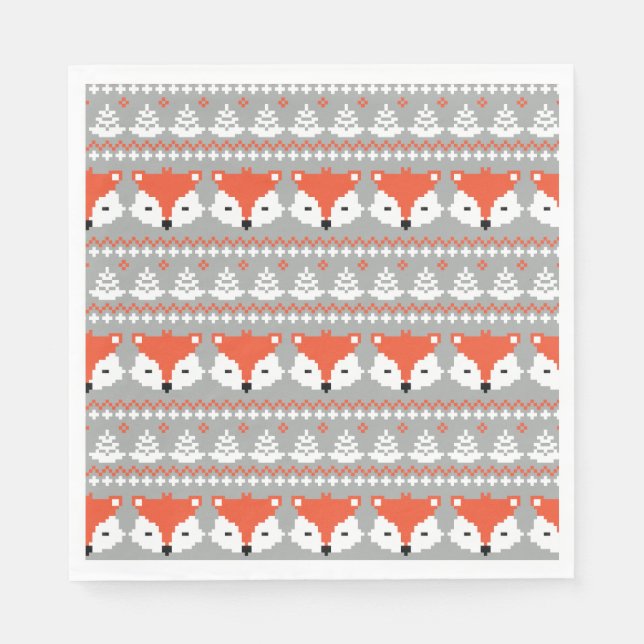 Christmas Fox arglye pattern, winter woodland  Napkins (Front)