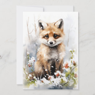 Christmas Fox Art Flat Holiday Card