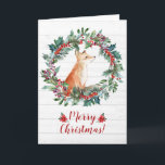 Christmas Fox Card<br><div class="desc">A cute fox sits in a Christmas wreath over a shiplap background.
Front reads Merry Christmas.
Inside of card reads "Wishing you a Merry Christmas and a Happy New Year" (Can be customized with a couple of clicks)</div>