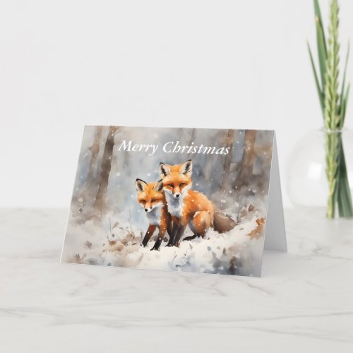 Christmas Fox Cubs in snow Christmas card