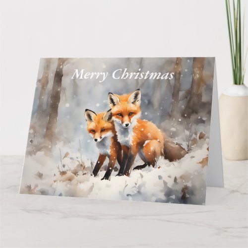Christmas Fox Cubs in snow Christmas card