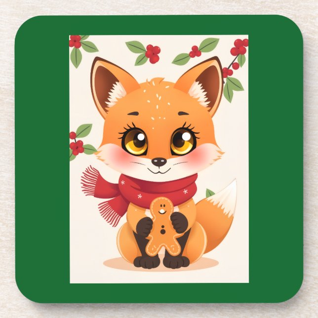 Christmas Fox decor Beverage Coaster (Front)