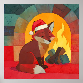 Christmas Fox Flat Color Tapestry Design Poster