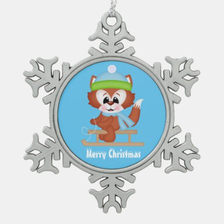 Christmas Fox Holiday Pewter Snowflake Ornament