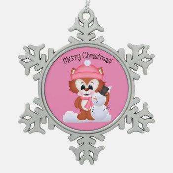 Christmas Fox Holiday Pewter Snowflake Ornament by doodlesfunornaments at Zazzle