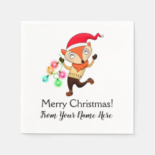 Christmas Fox in Santa Hat Paper Party Napkins