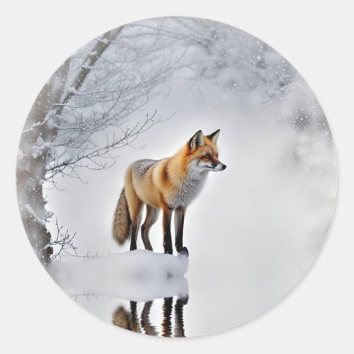 Christmas Fox in the Snow Holiday Classic Round Sticker