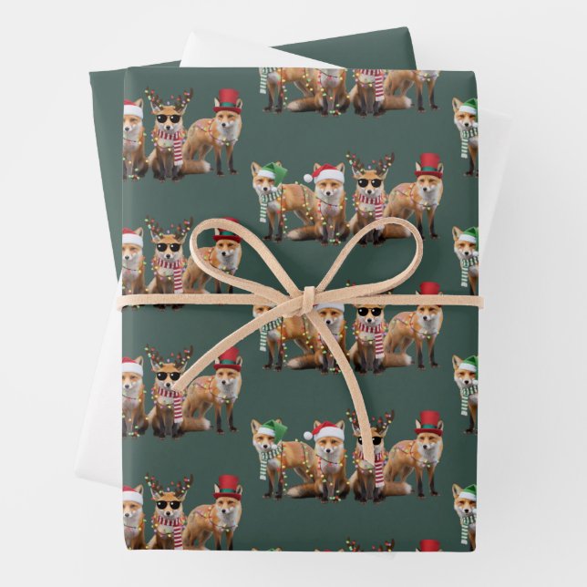 Christmas Fox Lovers Family Animal Xmas Holiday Wrapping Paper Sheets (In situ)
