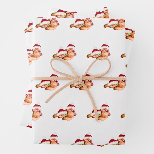 Christmas fox merry holiday foxy   wrapping paper sheets (In situ)