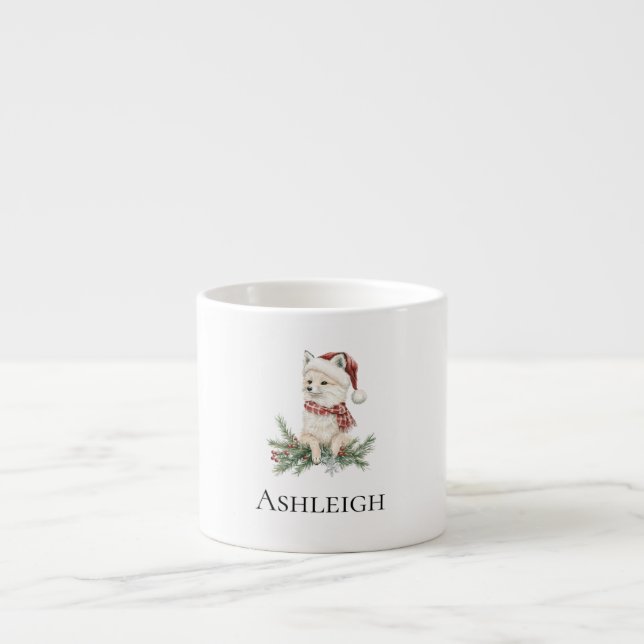 Christmas Fox Name Espresso Cup (Front)