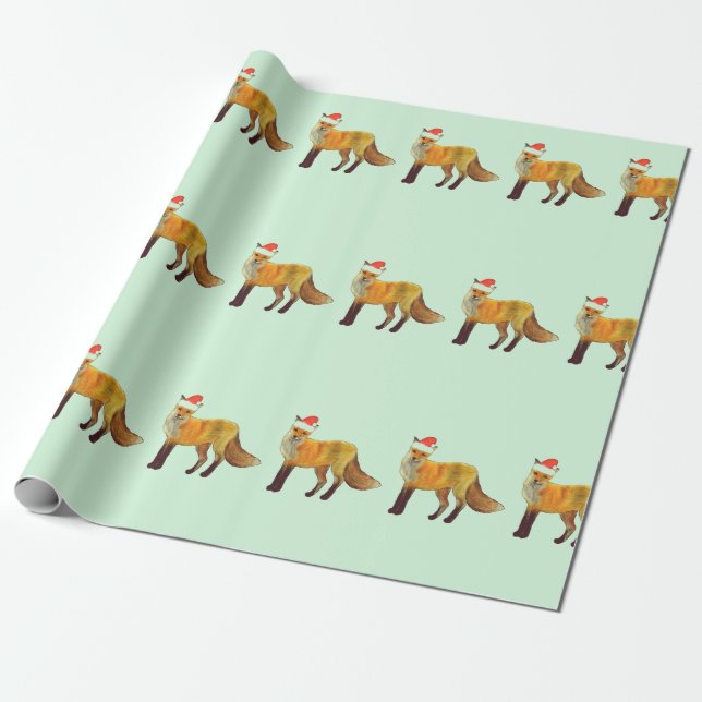Christmas Fox Polka Dot Teal Wrapping Paper (Unrolled)