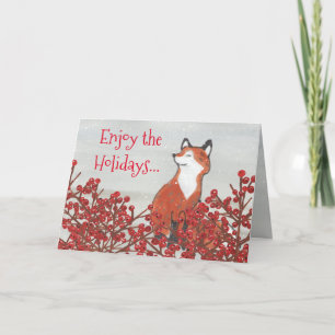 Christmas Fox Red Berries Winter Holiday Funny