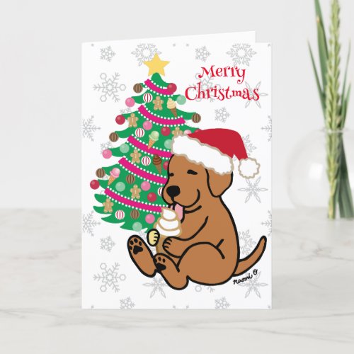 Christmas Fox Red Labrador Ice Cream Licking Holiday Card